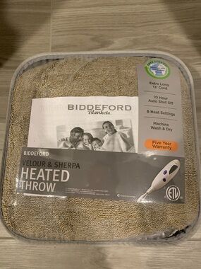 Biddeford Velour & Sherpa Heated Throw - Taupe